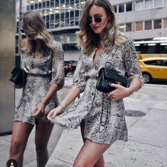 ZARA BASIC Snakeskin Print Mini Dress Button Front Long Sleeve Animal Print - Picture 1 of 14